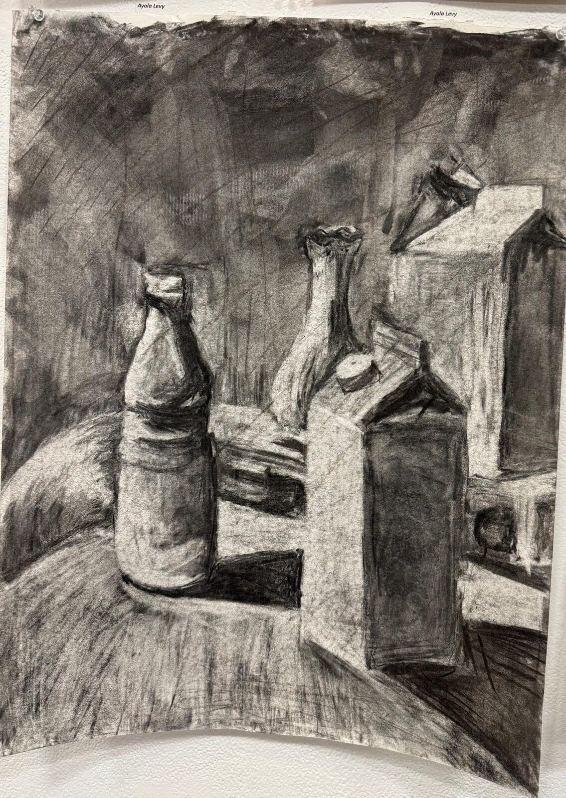 Still life, milk & bottles — Charcoal by Ayala Levy