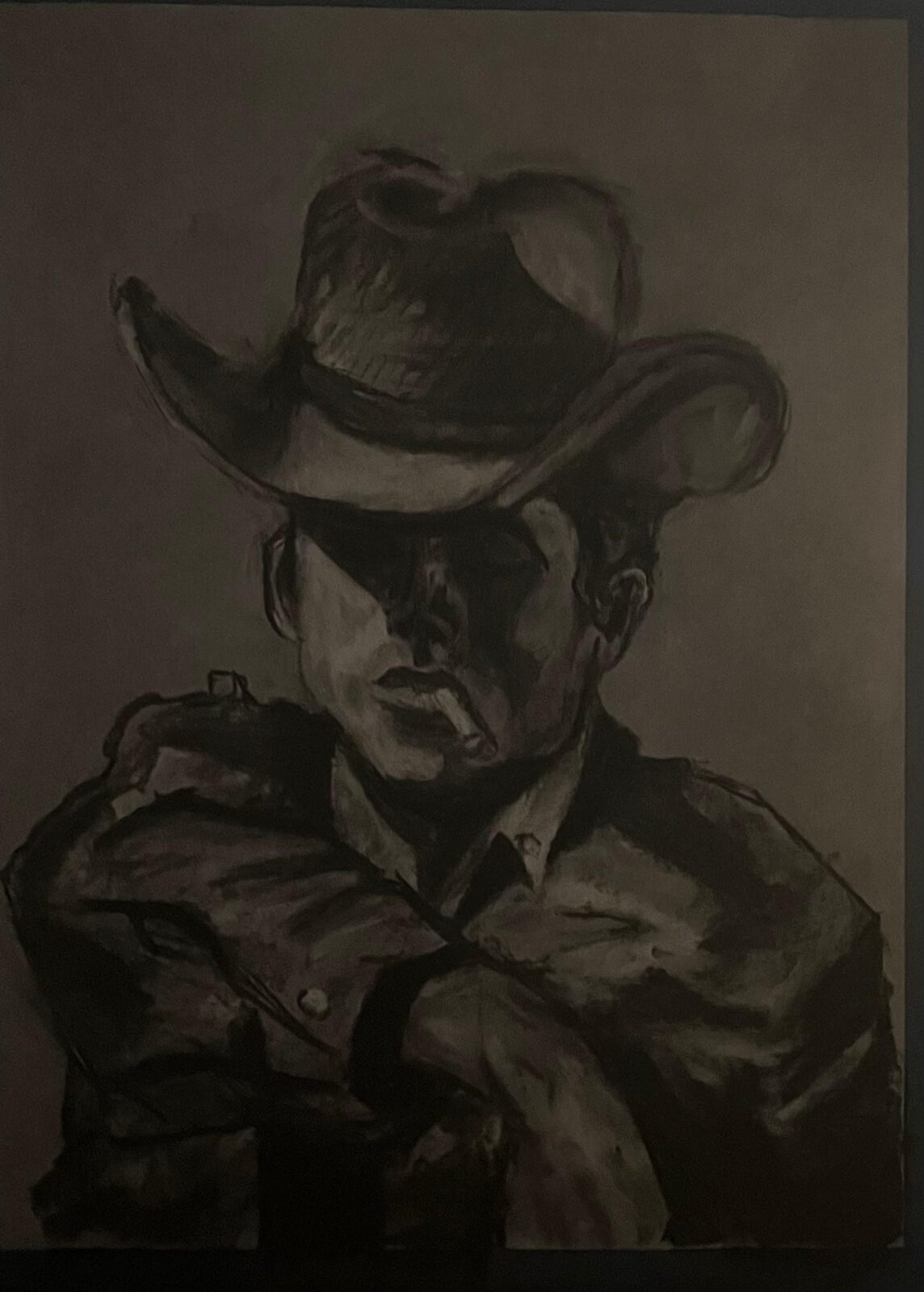 A Lonely Western — Charcoal on toned ground by Ayala Levy
