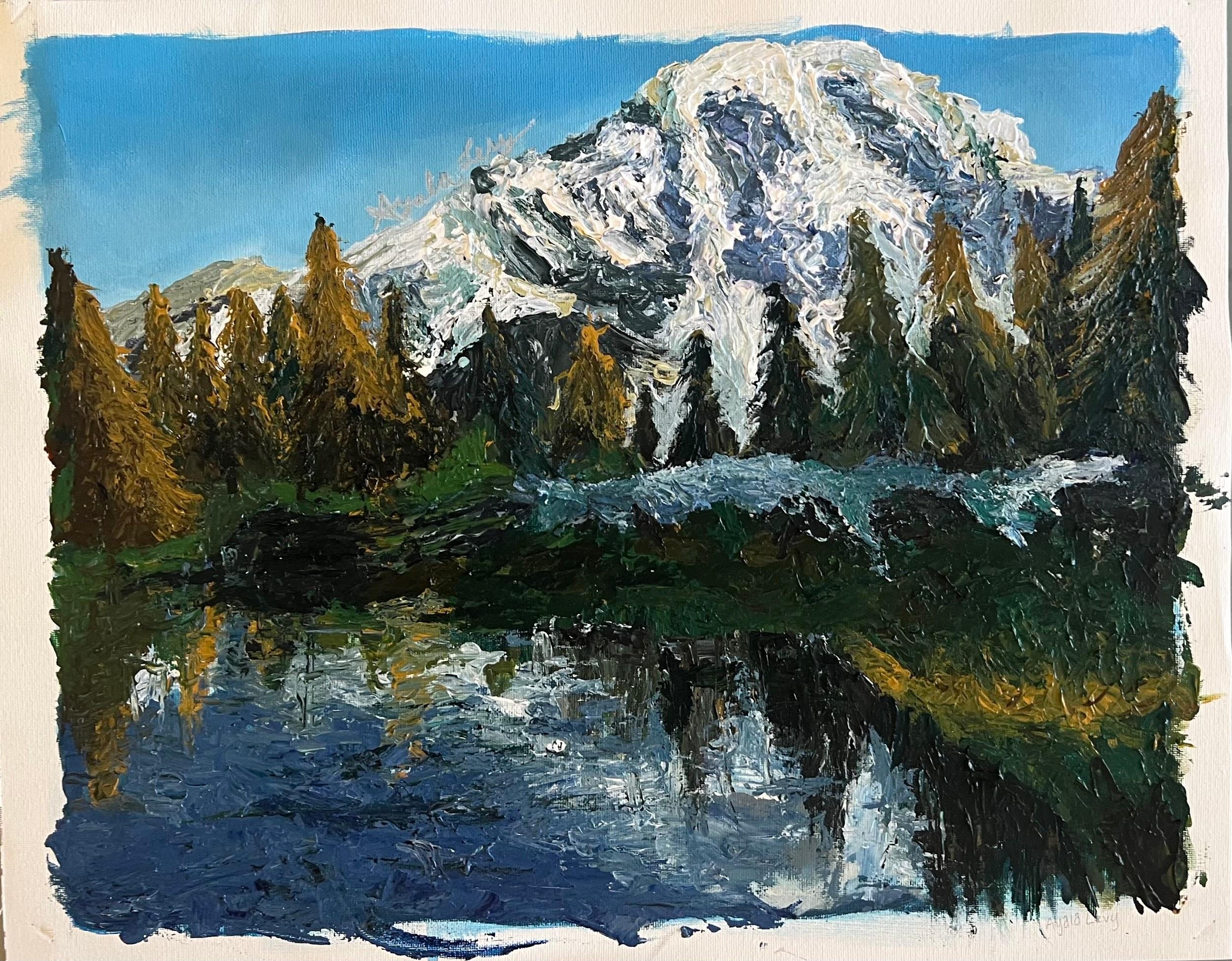 Where the Water Meets the Sky: Rainier National Park — Oil on canvas by Ayala Levy